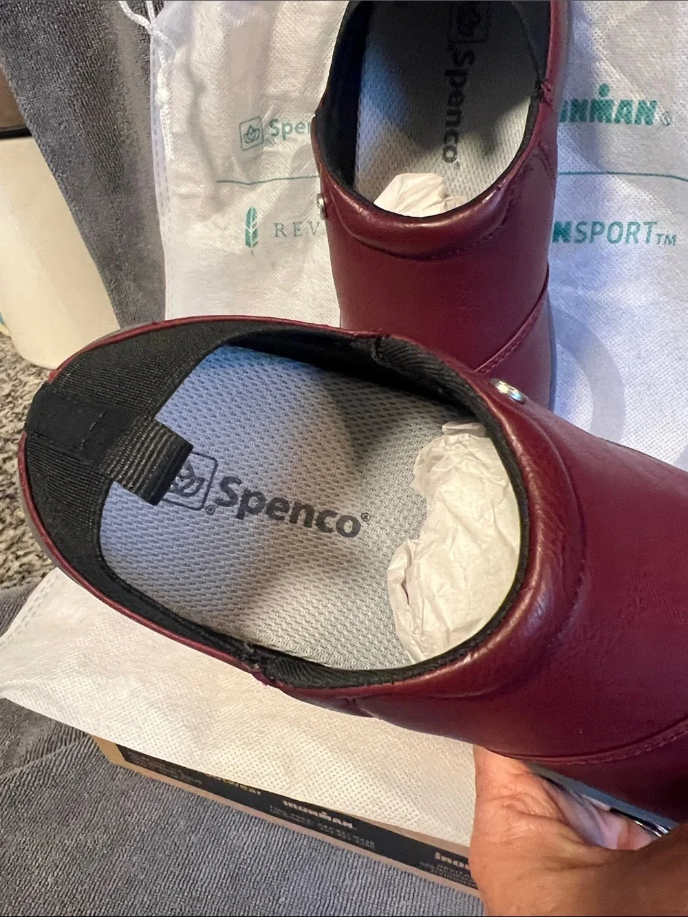 Women’s Spenco Brooklyn Slip-On Leather sneaker  in Burgundy  Easy-On Stretch.